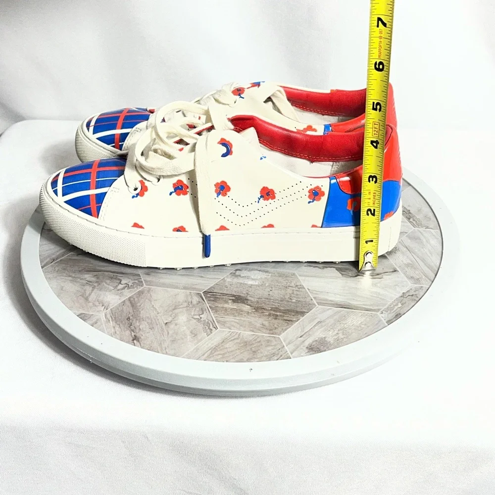 Tory Burch Tory Sport Floral Plaid Sneakers 5.5M Leather Low Top